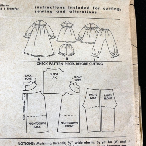 Uncut 1957 McCalls Pattern 2189 Girls 10 Nightgown Pajamas Baby Doll Shortie PJs - Picture 6 of 13